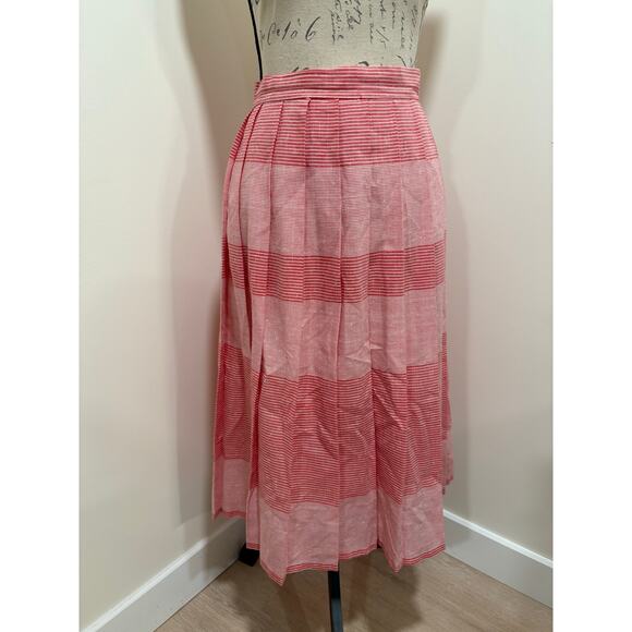 Vintage Pleated Red Striped Midi Ankle Length Skirt - Picture 1 of 11